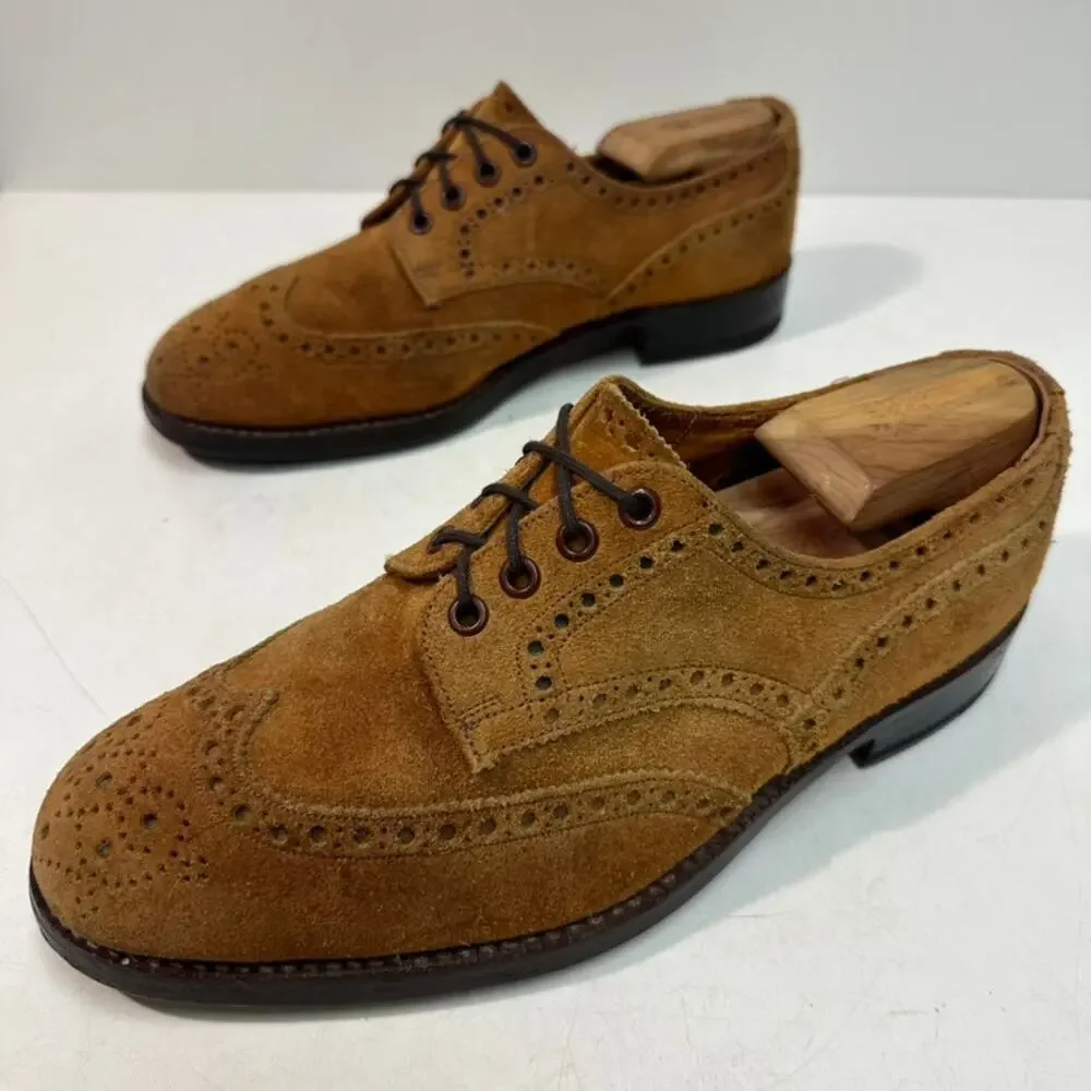 RESOLED Tricker's Bourton Snuff Suede Wingtip Bench Made in England US 9.5 E